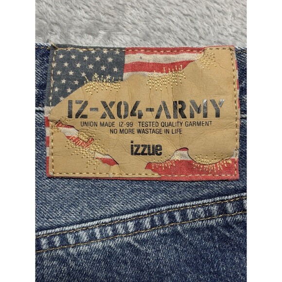 IZZUE IZ-X04-ARMY Frayed Edges Men’s Buttonfly Slim Fit  Jeans Size 36x31 - Picture 13 of 14